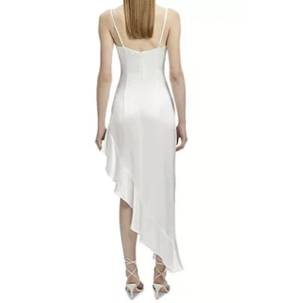 Bardot Ember Midi Dress XS Ivory Satin Slip Asym Ruffle Bridal Coquette NWT - Picture 3 of 16